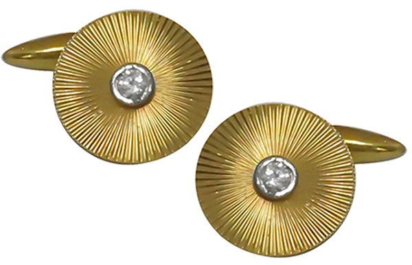Retro 0.25ct Diamond  14k Yellow Gold  Cufflinks
