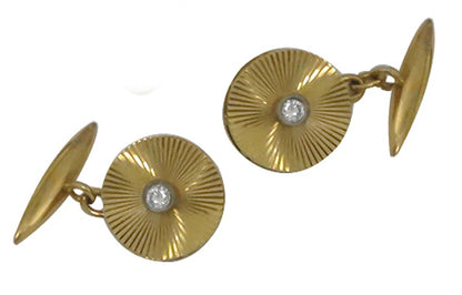 Retro 0.25ct Diamond  14k Yellow Gold  Cufflinks