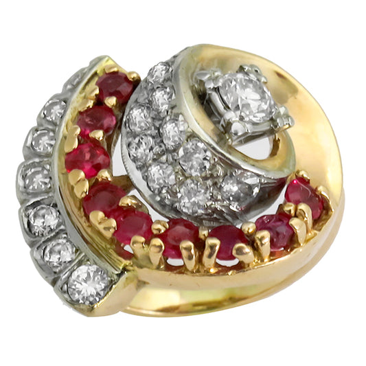 Retro 0.30ct Diamond  1.20ct Ruby   14k Ring