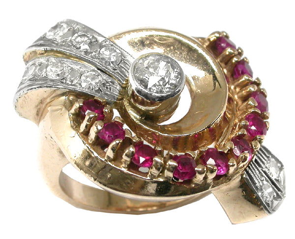 Retro 0.35ct Diamond Ruby14k Pink and White Gold Ring