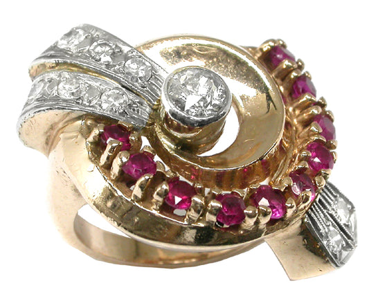 Retro 0.35ct Diamond Ruby14k Pink and White Gold Ring