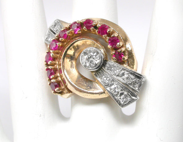 Retro 0.35ct Diamond Ruby14k Pink and White Gold Ring
