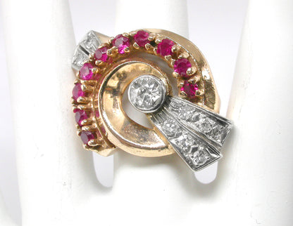 Retro 0.35ct Diamond Ruby14k Pink and White Gold Ring