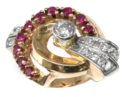 Retro 0.35ct Diamond Ruby14k Pink and White Gold Ring