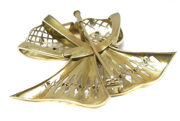 Retro 0.65ct Diamond 18k Yellow & White Gold Ribbon Pin