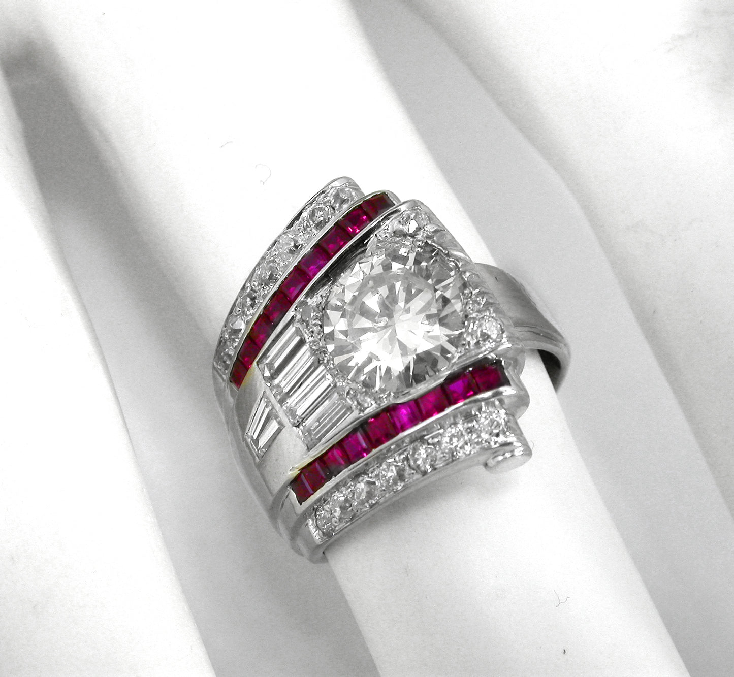 Retro 1.46ct  Round  Diamond  Ruby Ring