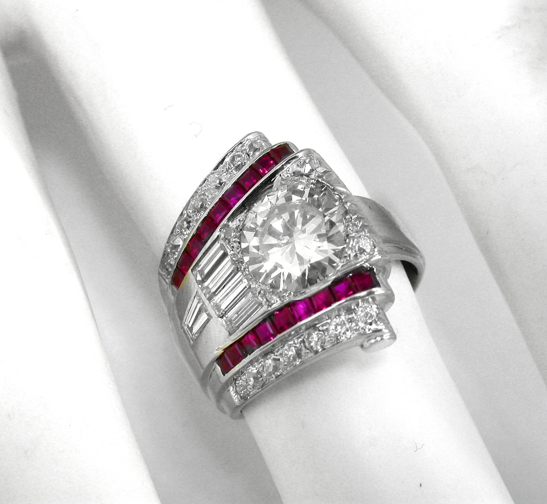 Retro 1.46ct  Round  Diamond  Ruby Ring