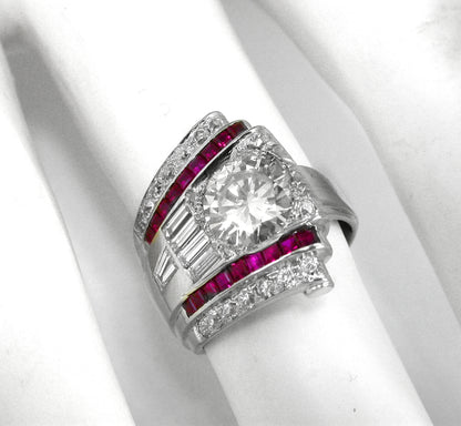 Retro 1.46ct  Round  Diamond  Ruby Ring
