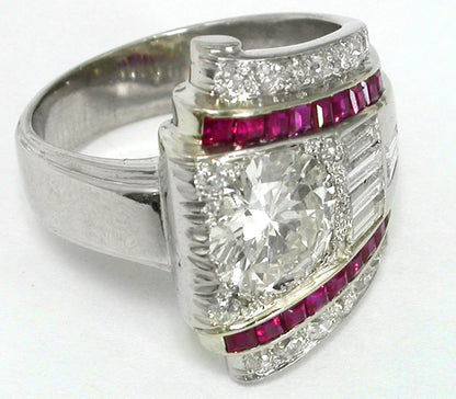 Retro 1.46ct  Round  Diamond  Ruby Ring