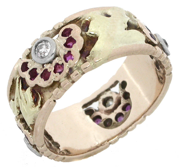 Retro Diamond Ruby 14k Gold Ring