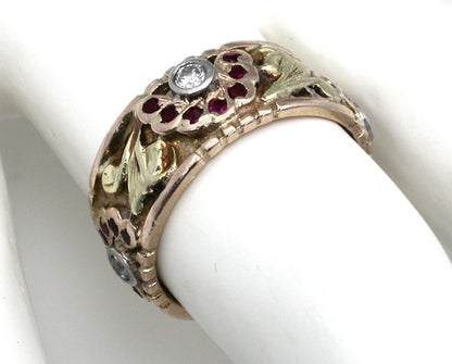 Retro Diamond Ruby 14k Gold Ring