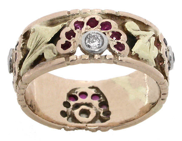 Retro Diamond Ruby 14k Gold Ring