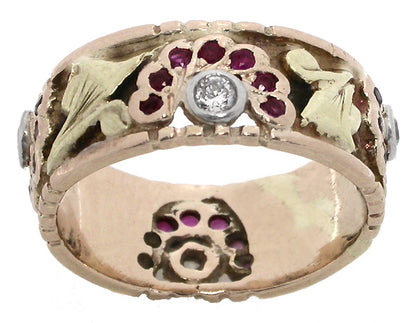 Retro Diamond Ruby 14k Gold Ring