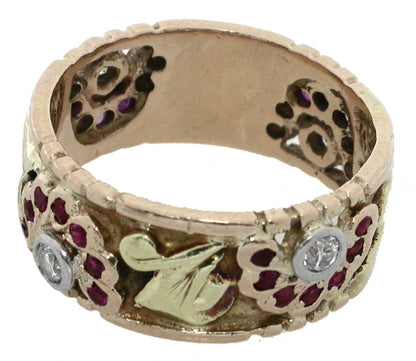 Retro Diamond Ruby 14k Gold Ring