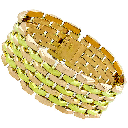 Vintage 1940s Retro Two Tone 18k Green and Pink Gold Geometric Bracelet