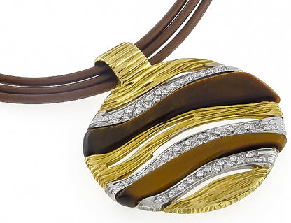Roberto Coin 0.80ct Diamond Tiger's Eye Elephant Skin Gold Pendant Necklace