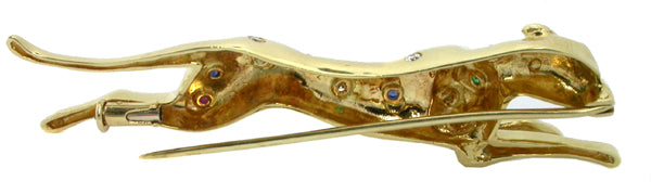 Ruby Emerald Sapphire Diamond 18k Gold Panther Pin