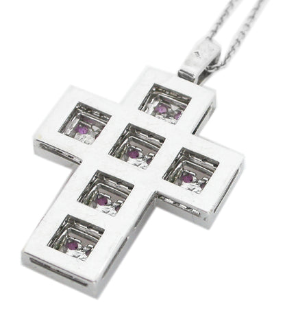 Sapphire  Diamond 18k White Gold Cross Pendant