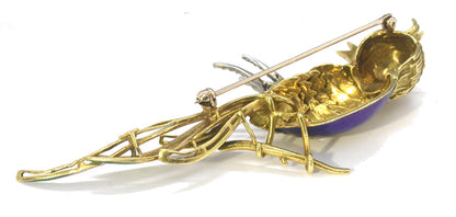 Sapphire  Diamond Enamel  Gold Bird Pin