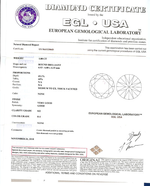 Signed Greco 1ct Diamond Platinum Enggagement Ring