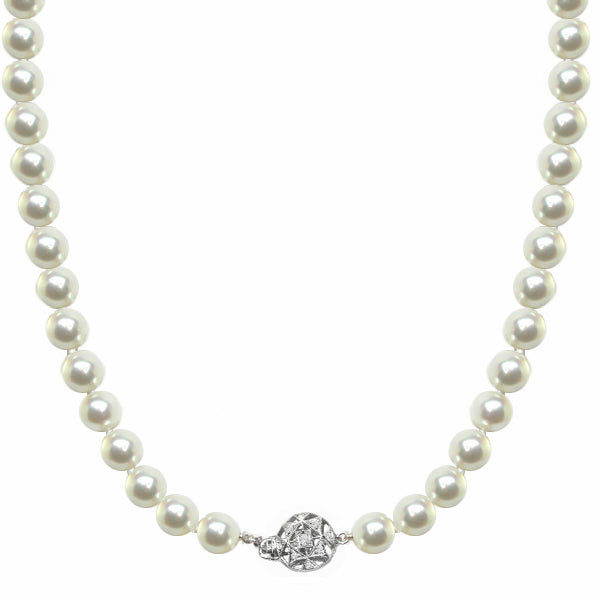 Single Strand Pearl Diamond Clasp Necklace
