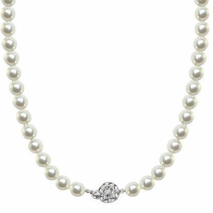 Single Strand Pearl Diamond Clasp Necklace