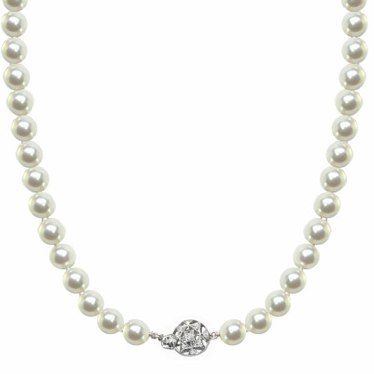 Single Strand Pearl Diamond Clasp Necklace