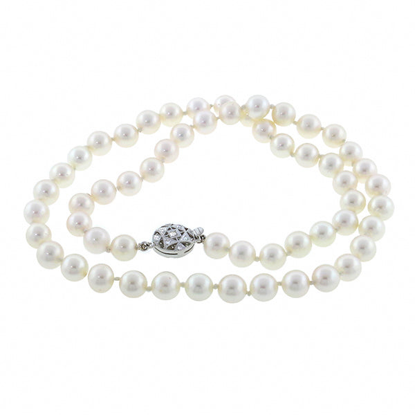 Single Strand Pearl Diamond Clasp Necklace