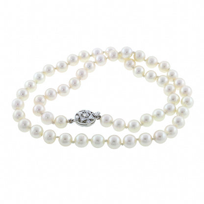 Single Strand Pearl Diamond Clasp Necklace