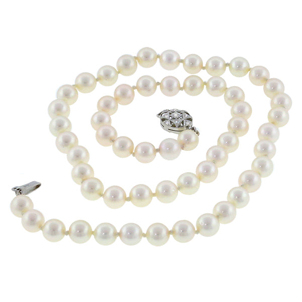 Single Strand Pearl Diamond Clasp Necklace