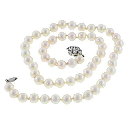 Single Strand Pearl Diamond Clasp Necklace