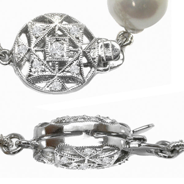 Single Strand Pearl Diamond Clasp Necklace