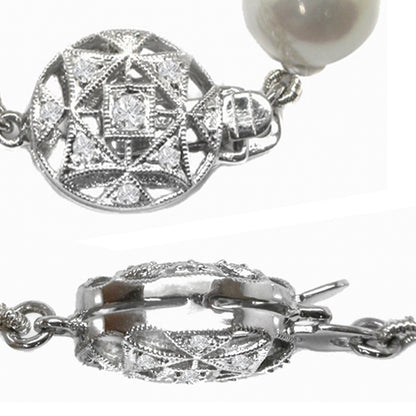 Single Strand Pearl Diamond Clasp Necklace