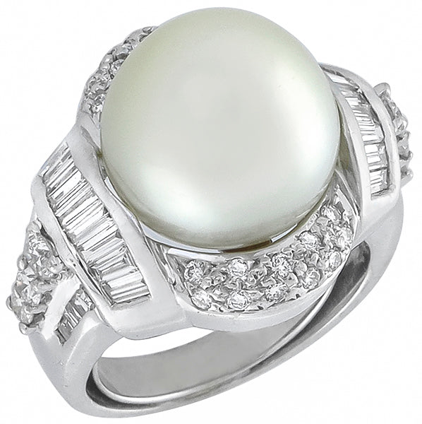 South Sea Pearl 1.00ct Diamond Ring