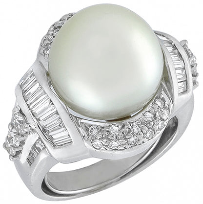 South Sea Pearl 1.00ct Diamond Ring