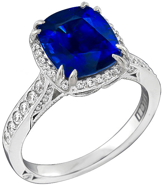 Tacori 3.87ct Natural No Heat Sapphire Diamond Engagement Ring