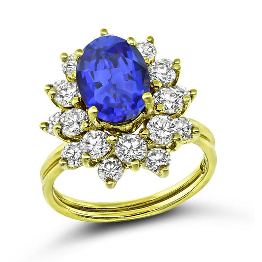Tiffany & Co 3.00ct Tanzanite And 1.40ct Diamond Gold Ring