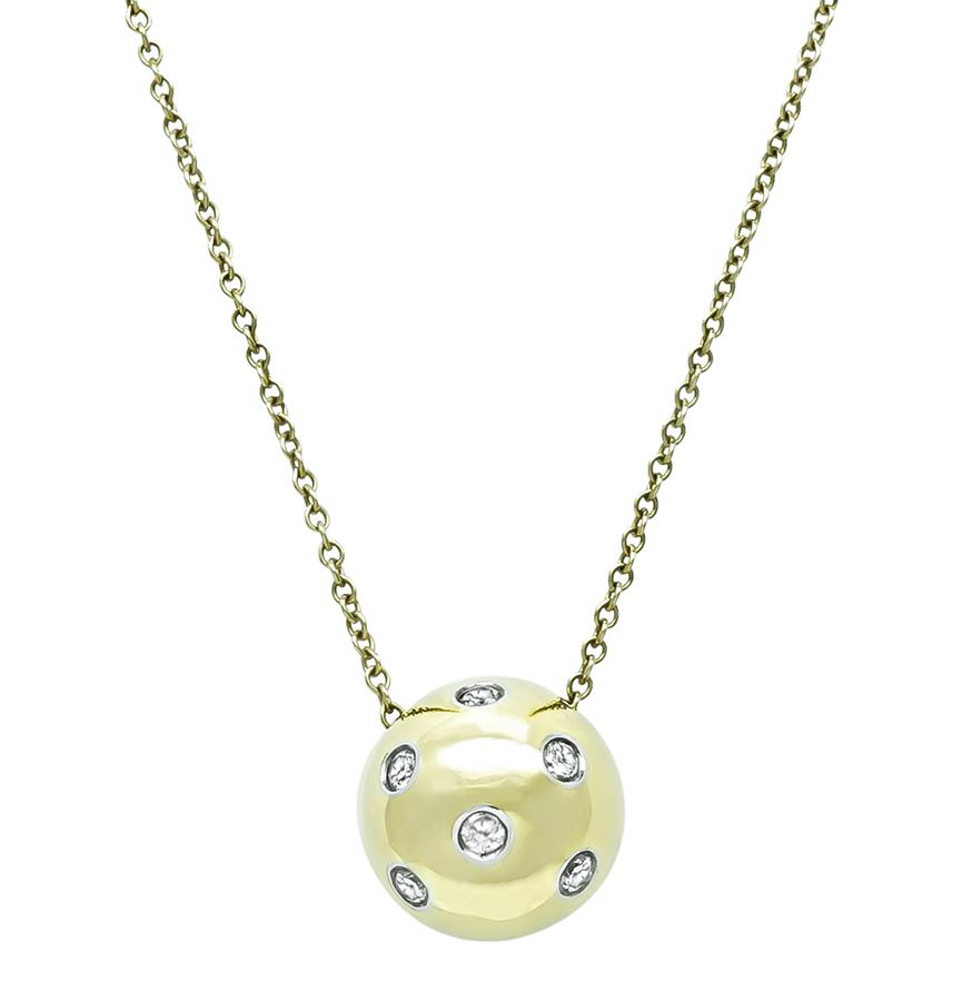 Tiffany & Co Diamond 18k Gold Platinum Etoile Ball Pendant Necklace