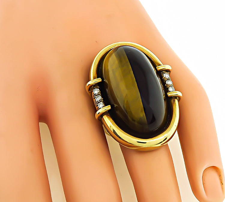 Tiger’s Eye Diamond Gold Ring Israel Rose