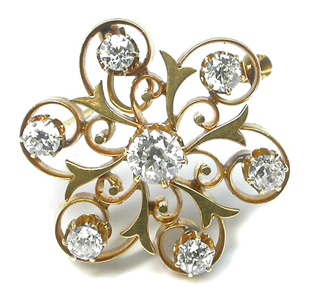 Victorian 0.70ct Old Mine Diamond 14k Yellow Gold Swirl Pin/Pendant