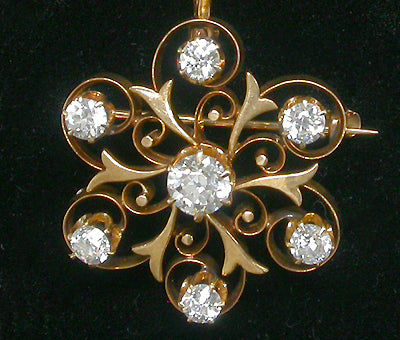Victorian 0.70ct Old Mine Diamond 14k Yellow Gold Swirl Pin/Pendant
