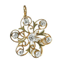 Victorian 0.70ct Old Mine Diamond 14k Yellow Gold Swirl Pin/Pendant