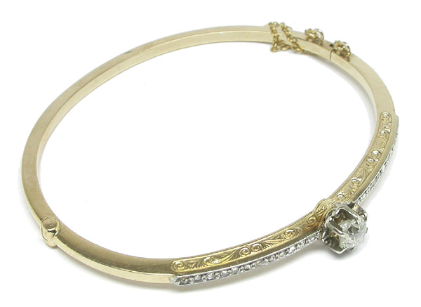 Victorian 0.80ct Old Mine Cut Diamond 14k Yellow Gold Bangle