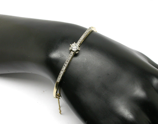 Victorian 0.80ct Old Mine Cut Diamond 14k Yellow Gold Bangle