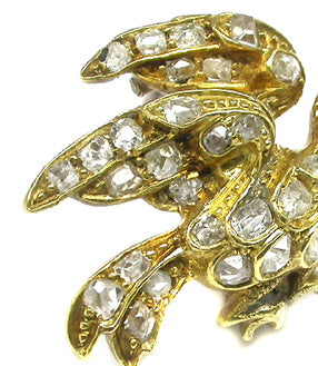 Victorian 0.80ct Old Mine Diamond Ruby 10k Yellow Gold Bird  Pin