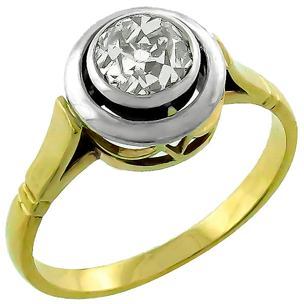 Victorian 0.85ct Old Mine Diamond 14k Yellow Gold & Silver Engagement Ring