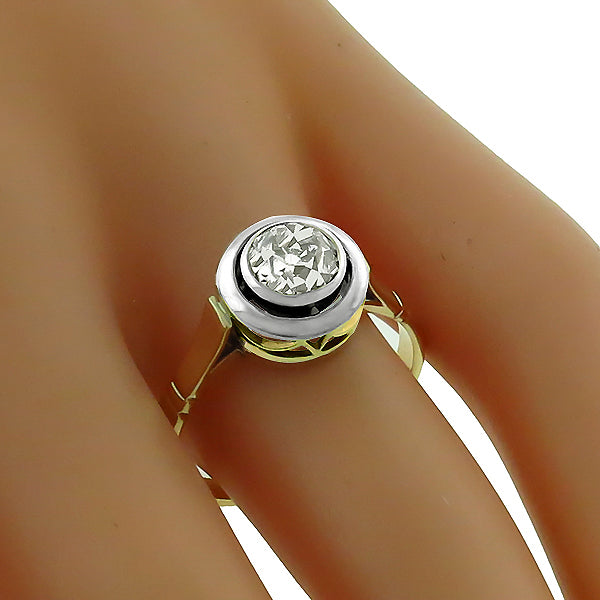 Victorian 0.85ct Old Mine Diamond 14k Yellow Gold & Silver Engagement Ring