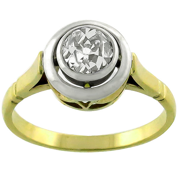 Victorian 0.85ct Old Mine Diamond 14k Yellow Gold & Silver Engagement Ring