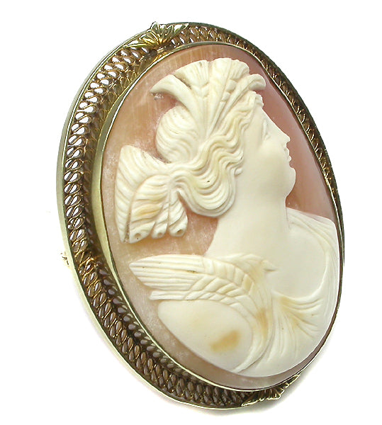Victorian 14k Yellow Gold Cameo Pin