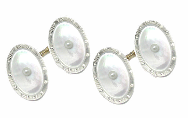 Victorian 14k Yellow Gold Platinum Mother of Pearl and Pearl Cufflinks